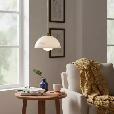 Bertie Farmhouse Alabaster Dome Pendant Light