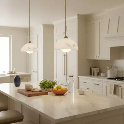 Bertie Farmhouse Alabaster Dome Pendant Light