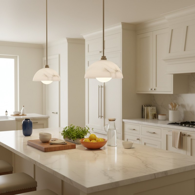 Bertie Farmhouse Alabaster Dome Pendant Light