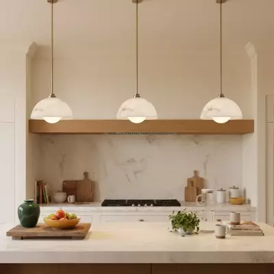 Bertie Farmhouse Alabaster Dome Pendant Light