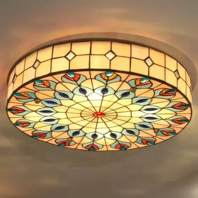 Eiridian Vintage Tiffany Stained Glass Flush Mount Ceiling Light