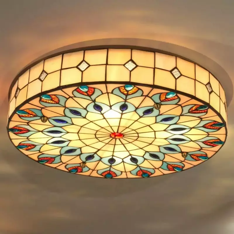 Eiridian Vintage Tiffany Stained Glass Flush Mount Ceiling Light