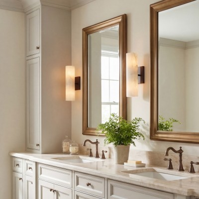 Yorix Alabaster Tube Bronze Finish Wall Sconce