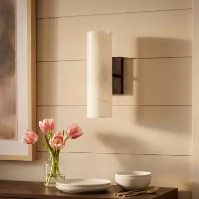 Yorix Alabaster Tube Bronze Finish Wall Sconce