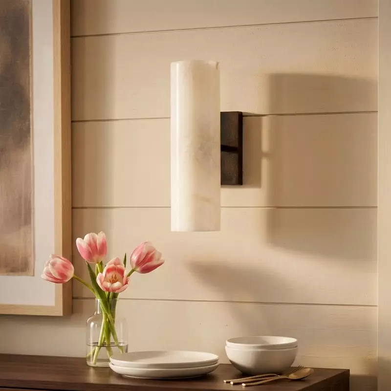 Yorix Alabaster Tube Bronze Finish Wall Sconce