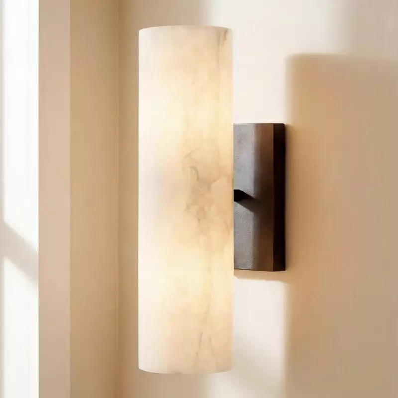 Yorix Alabaster Tube Bronze Finish Wall Sconce