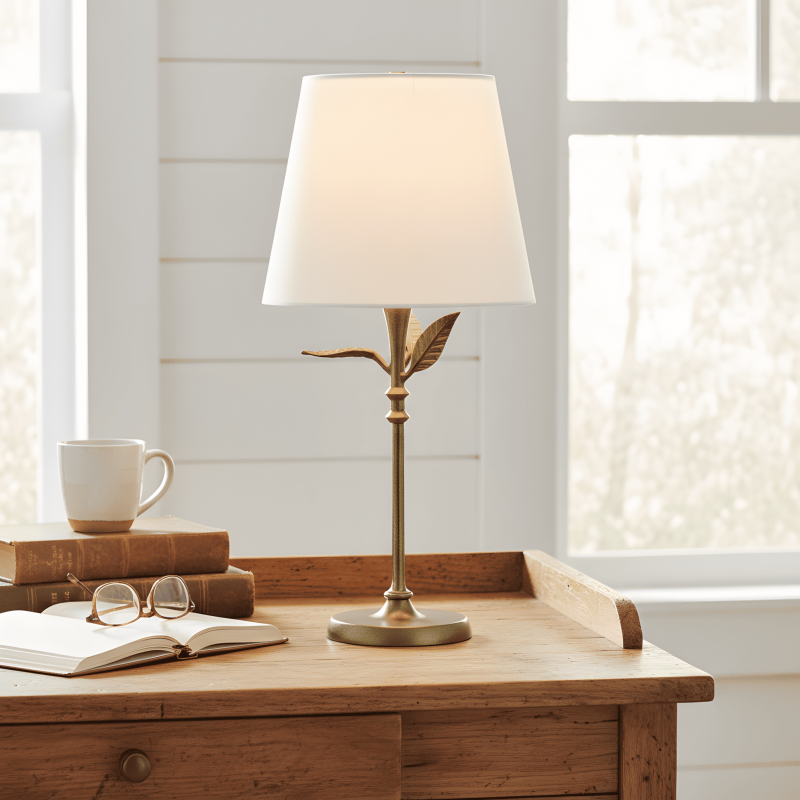 Huxley Rustic Antique Brass Botanical Forged Iron Table Light