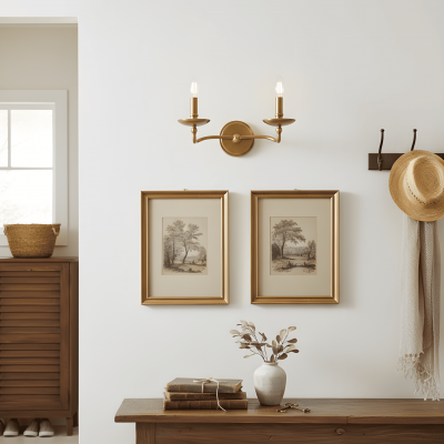 Calvert Vintage Candle Shape Metal 1/2 Light Wall Light