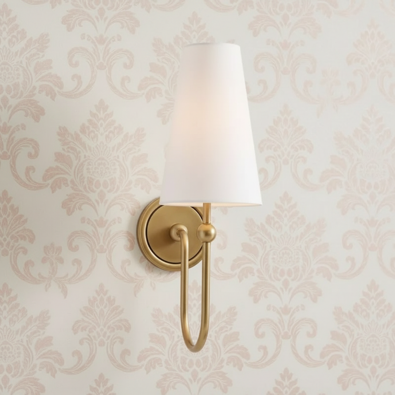 Azon Country Linen Brass Swan Neck Wall Light