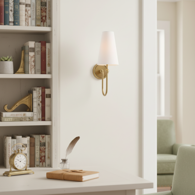 Azon Country Linen Brass Swan Neck Wall Light