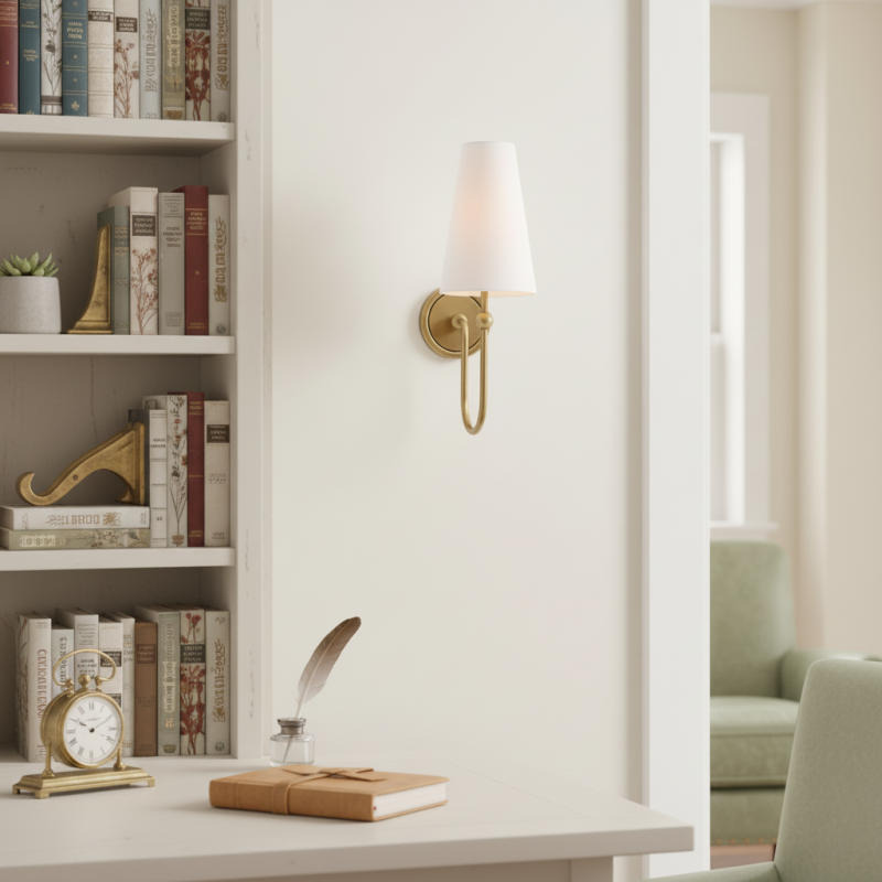 Azon Country Linen Brass Swan Neck Wall Light