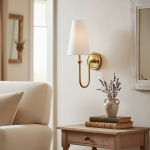 Azon Country Linen Brass Swan Neck Wall Light