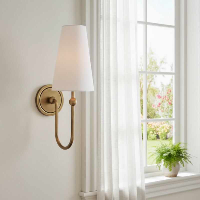 Azon Country Linen Brass Swan Neck Wall Light