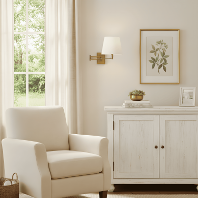 Lutyens Wabi-sabi Iron Swing Arm Fabric Wall Light