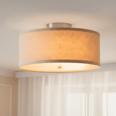 Beckham Minimalist Linen Drum Flush Mount Ceiling Light