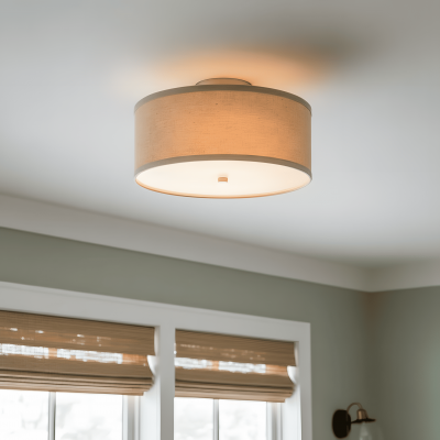 Beckham Minimalist Linen Drum Flush Mount Ceiling Light