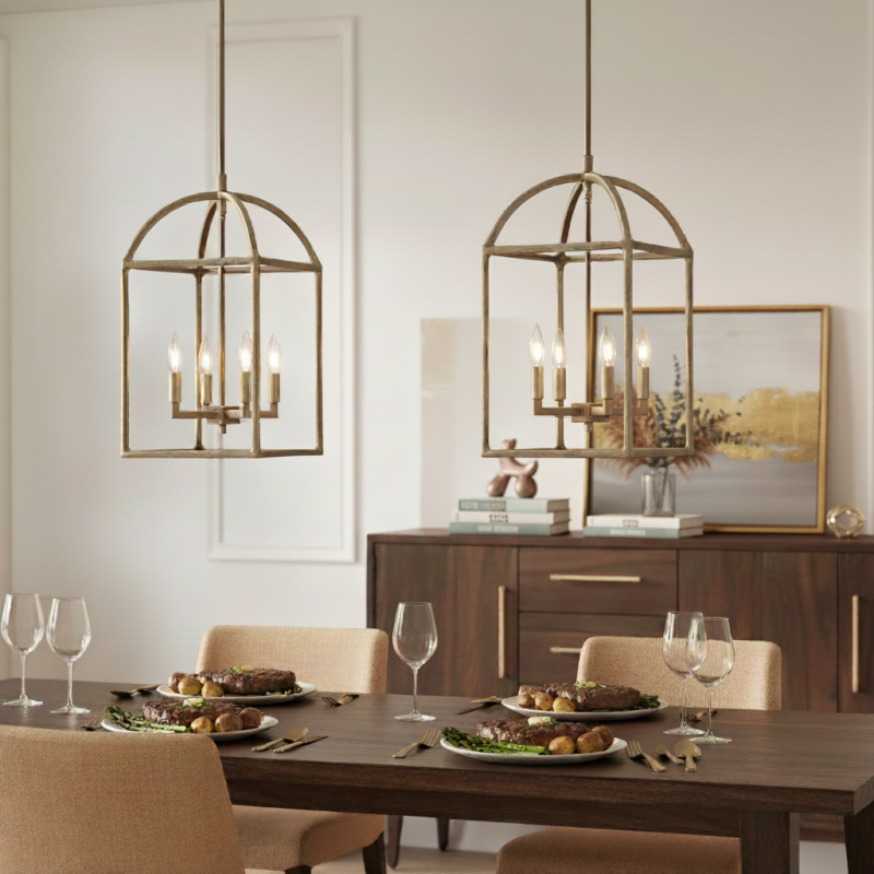 Burberry Industrial 4-Light Lantern Iron Pendant Light