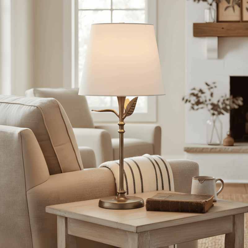 Huxley Rustic Antique Brass Botanical Forged Iron Table Light