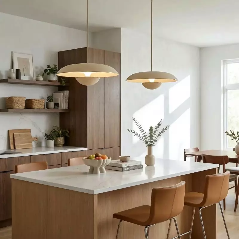 Iirav Minimalist Cream Metal Disc Pendant Light