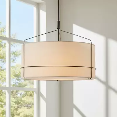 Bravos Rustic White Fabric Drum Pendant Light