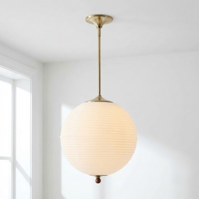Xan Retro White Globe Ribbed Glass Pendant Light