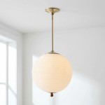 Xan Retro White Globe Ribbed Glass Pendant Light