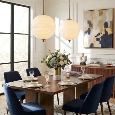 Xan Retro White Globe Ribbed Glass Pendant Light