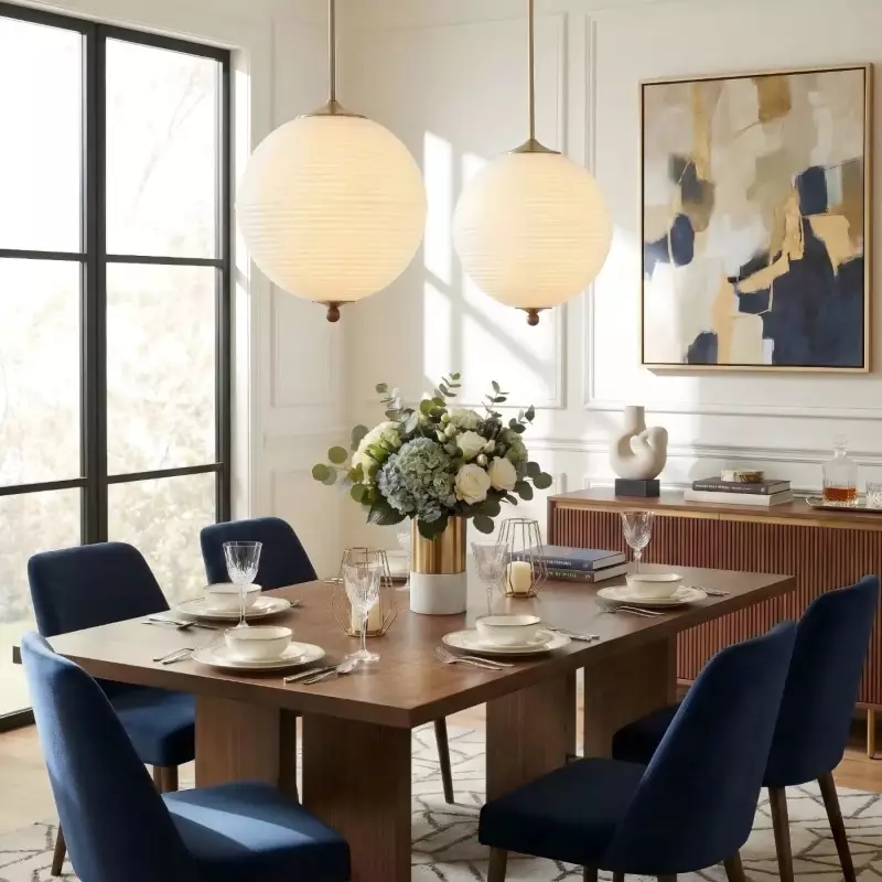 Xan Retro White Globe Ribbed Glass Pendant Light