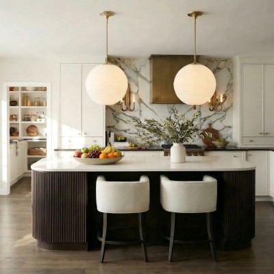 Xan Retro White Globe Ribbed Glass Pendant Light