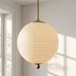 Xan Retro White Globe Ribbed Glass Pendant Light