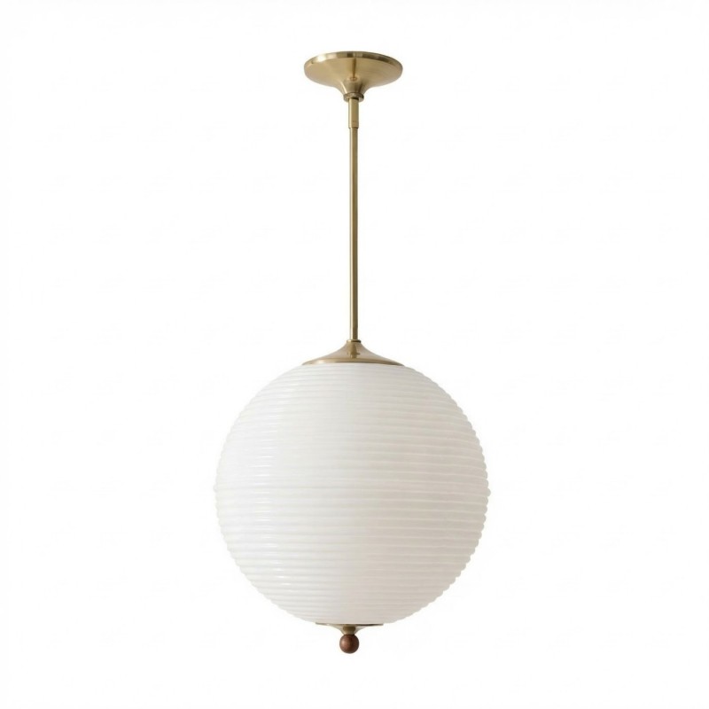 Xan Retro White Globe Ribbed Glass Pendant Light