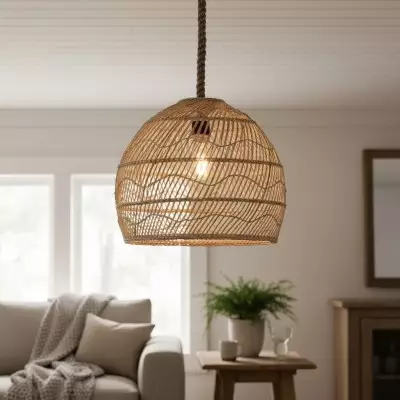Laura Bohemian Style Bleached Rattan Pendant Light