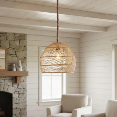 Laura Bohemian Style Bleached Rattan Pendant Light