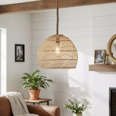 Laura Bohemian Style Bleached Rattan Pendant Light