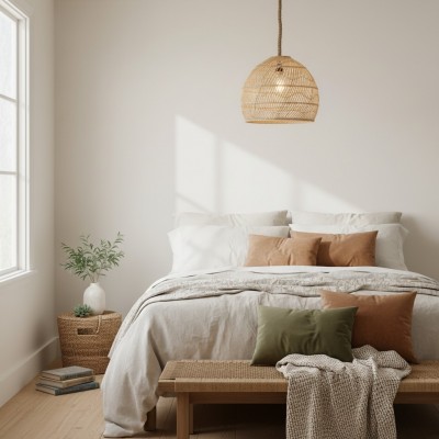 Laura Bohemian Style Bleached Rattan Pendant Light