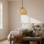 Laura Bohemian Style Bleached Rattan Pendant Light