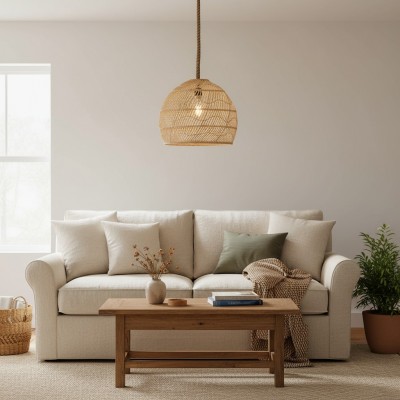 Laura Bohemian Style Bleached Rattan Pendant Light