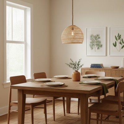 Laura Bohemian Style Bleached Rattan Pendant Light