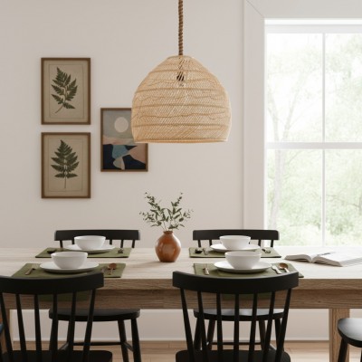 Laura Bohemian Style Bleached Rattan Pendant Light