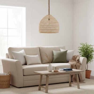 Laura Bohemian Style Bleached Rattan Pendant Light