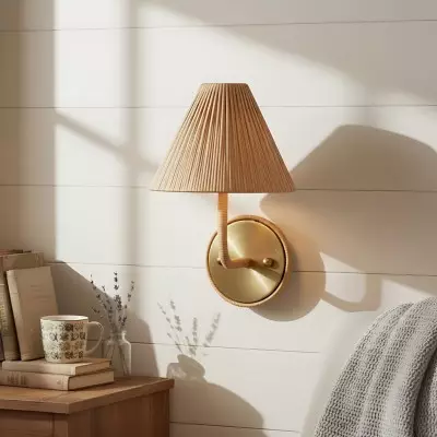 Calmyn Natural Woven Rattan Cone Wall Sconce