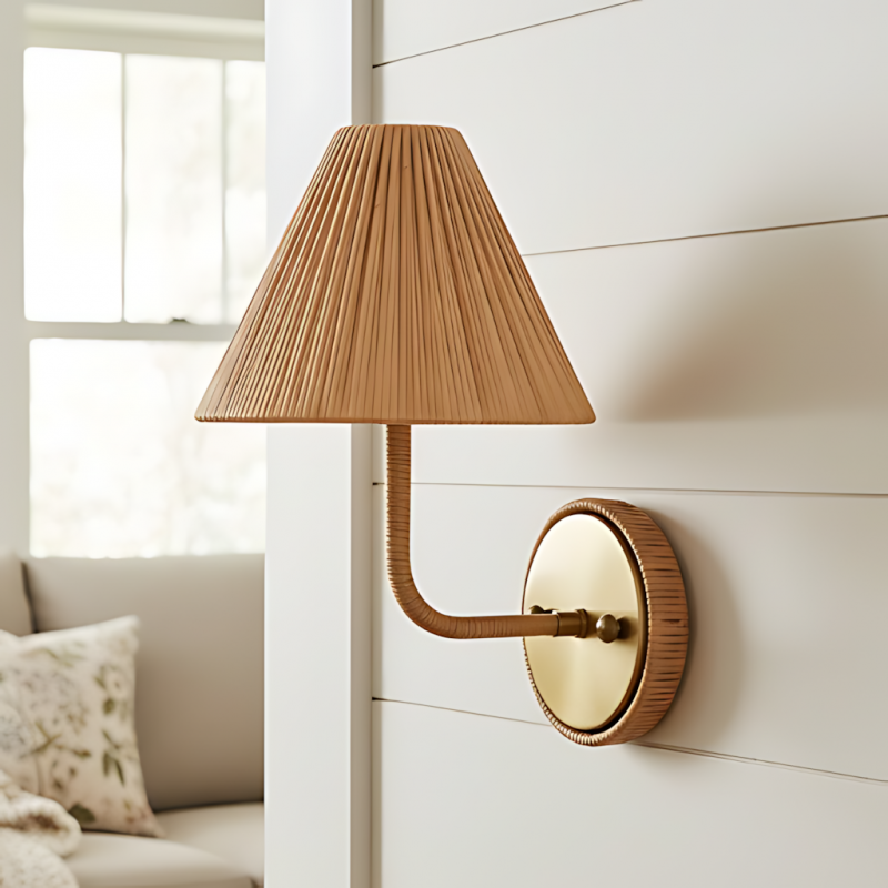 Calmyn Natural Woven Rattan Cone Wall Sconce