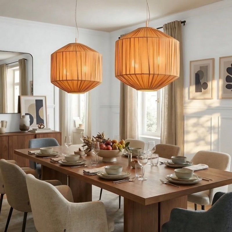 Vyrinth  Modern Raw Silk Gathered Drum Pendant