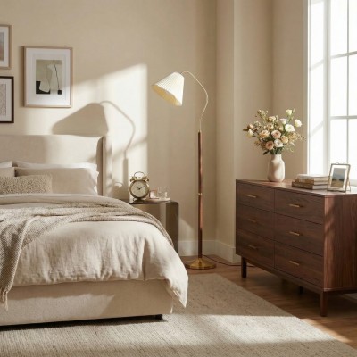 Xalon Wooden Cloth Pleated Shade Floor Lamp