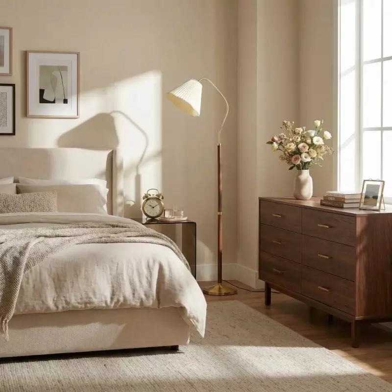 Xalon Wooden Cloth Pleated Shade Floor Lamp