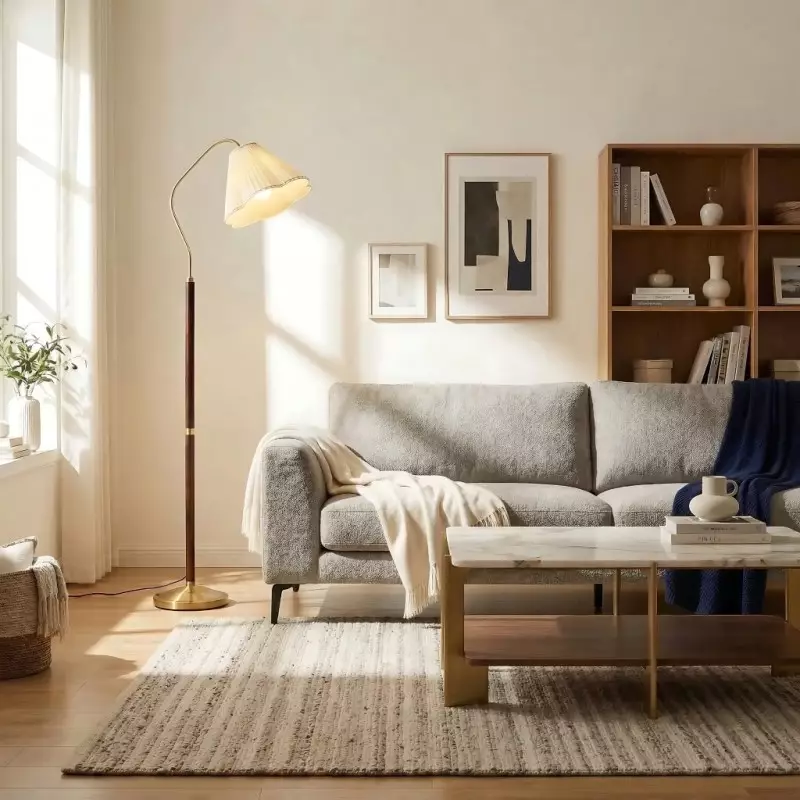 Xalon Wooden Cloth Pleated Shade Floor Lamp