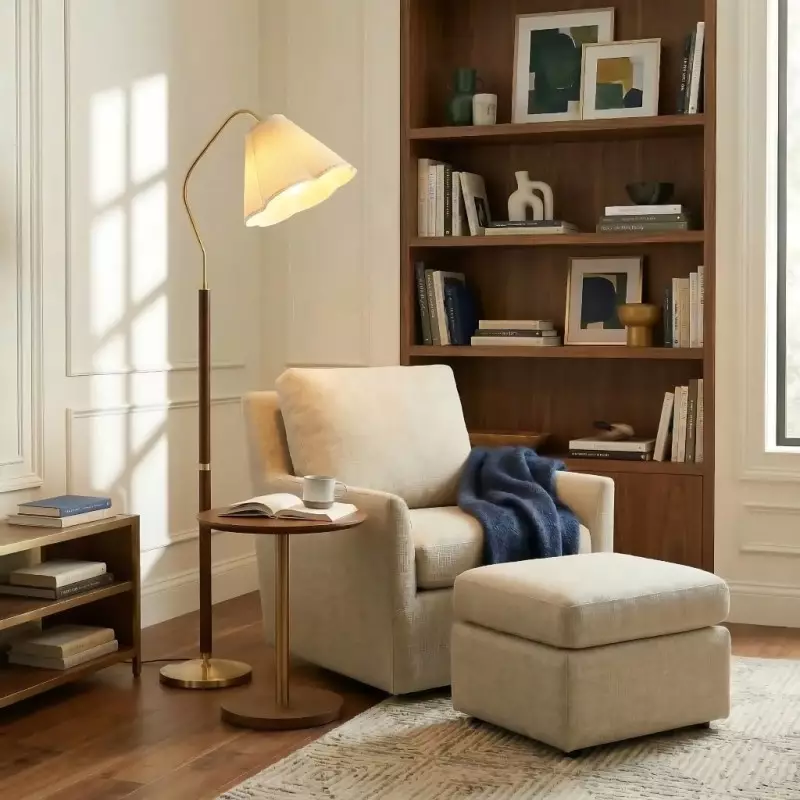 Xalon Wooden Cloth Pleated Shade Floor Lamp