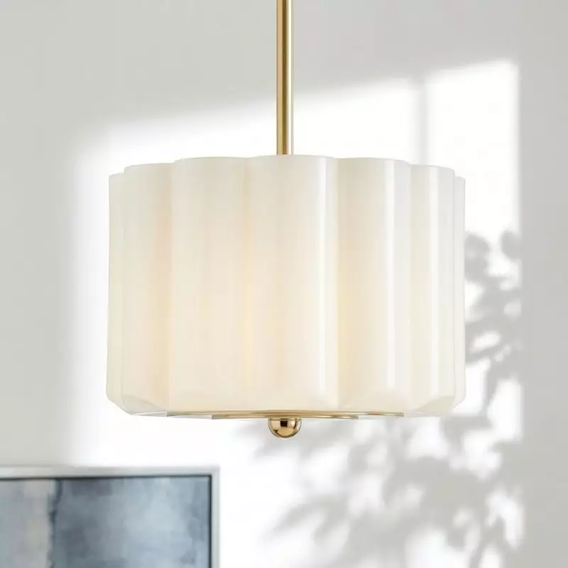 Hanahs Farmhouse Milk Glass Scalloped Shade Pendant Light