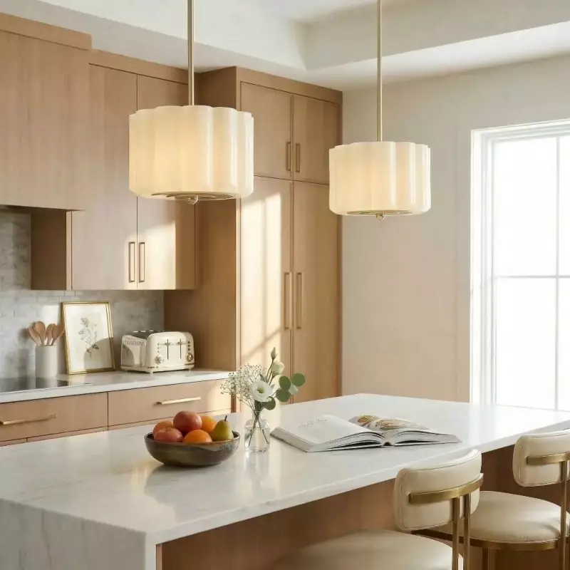 Hanahs Farmhouse Milk Glass Scalloped Shade Pendant Light