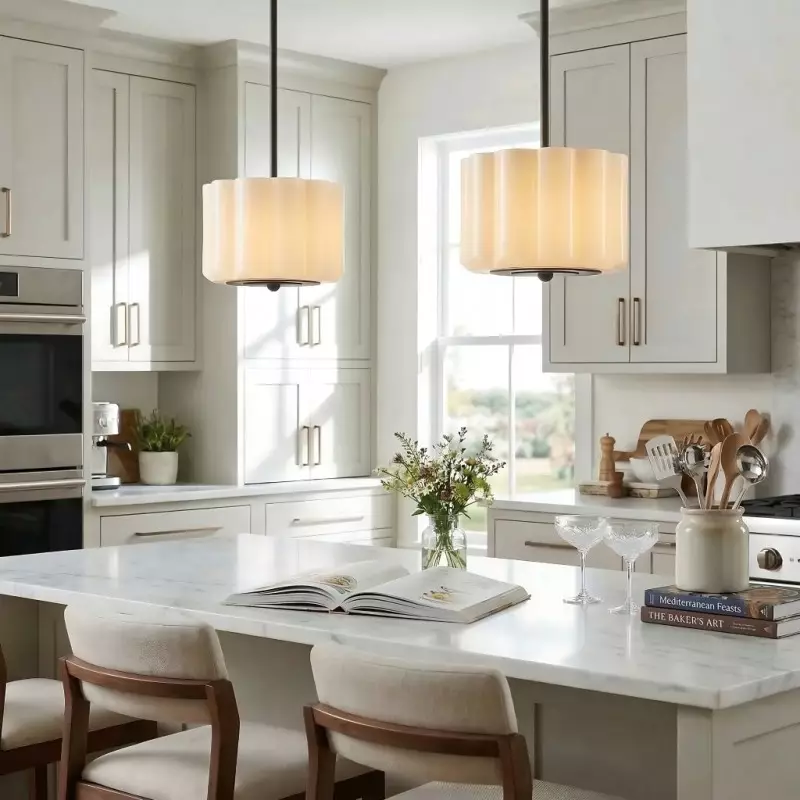 Hanahs Farmhouse Milk Glass Scalloped Shade Pendant Light